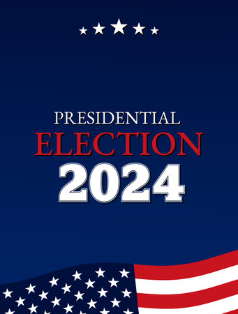 USA election 2024 background. Vector background for USA Presidential Election 2024. Label, poster, template, or banner illustration with USA flag elements design.の写真素材