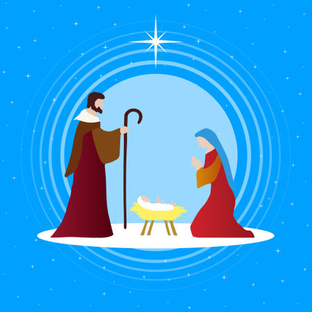 Christmas Nativity Scene: The Holy Family.のイラスト素材