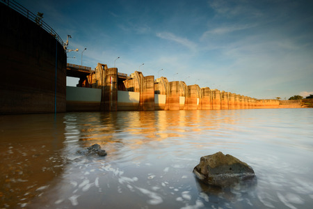 Water flowing from the dam,  Water Gates for Irrigationの写真素材
