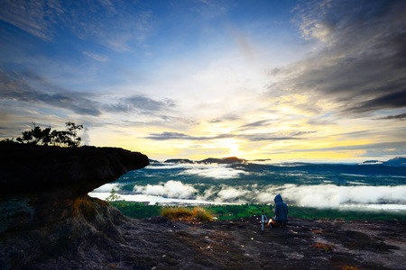 Thailand sunrise First-cliff point Pha Taem Ubon Ratchathani.Sunrise in Pha Taem National Park Ubon Ratchathani Thailand.の写真素材