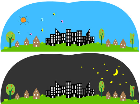 city day and nightのイラスト素材