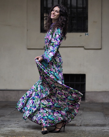 MILAN - FEBRUARY 22, 2018: Actress Paola Turani posing for photographers in "Corso Magenta" 24 before EMILIO PUCCI fashion show, Milan Fashion Week Woman fall / winter 2018/19 in Milan, Italy.のeditorial素材