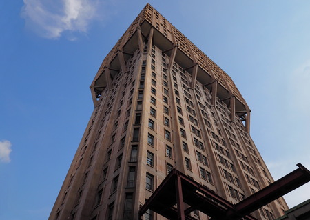 MILAN, ITALY - July 12, 2018: Velasca Tower (Velasca Tower) is a skyscraper built in 1958, first 18 floors and shops in the Velasca square.のeditorial素材