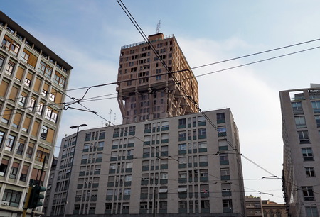 MILAN, ITALY - July 12, 2018: Velasca Tower (Velasca Tower) is a skyscraper built in 1958, first 18 floors and shops in the Velasca square.のeditorial素材