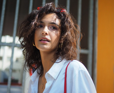 MILAN, Italy: 23 September 2018: Streetstyle in different outfits before Armani Fashion show 2018 during Milan Fashion week fall winter 2018/2019.のeditorial素材