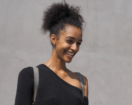 MILAN, Italy: September 22, 2018: Model posing for photographers after CIVIDINI fashion show during Milan fashion week fall / winter 2018/2019.のeditorial素材