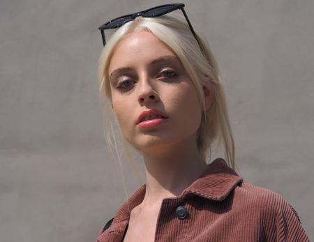 MILAN, Italy: September 22, 2018: Model posing for photographers after CIVIDINI fashion show during Milan fashion week fall / winter 2018/2019.のeditorial素材