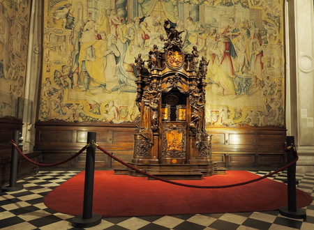 BERGAMO, Italy: 20 November 2018: Basilica of Santa Maria Maggiore. The church is Romanesque architecture Inside, wood confesional sculpture by Andrea Fantoni.のeditorial素材