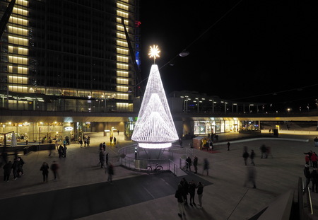 MILAN, ITALY, December 30, 2018 -Photo in new area "City Life" complex in 3 Towers Milan place, Hadid and Isozaki tower and modern installations. MILAN 30 December 2018.のeditorial素材