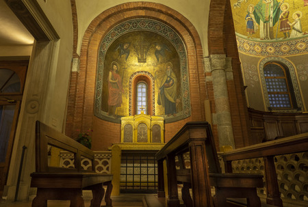 MILAN; Italy: 24 Januray 2019: Interieur and art details of the historic church of San Babila,...