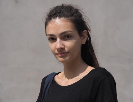 MILAN, Italy: September 22, 2018: Model posing for photographers after CIVIDINI fashion show during Milan fashion week fall / winter 2018/2019.のeditorial素材