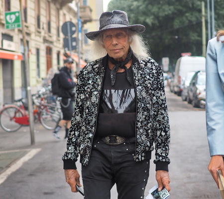 MILAN, Italy: 22 Septermber 2019: James F. Goldstein street style outfit before Laura Biagiotti fashion show during Milan fashion week Spring / Summerのeditorial素材