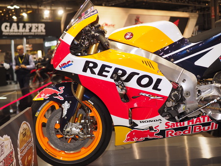 MILAN, ITALY - NOVEMBER 8: Honda Repsol of Marc Marquez exposed at EICMA, international motorcycle...