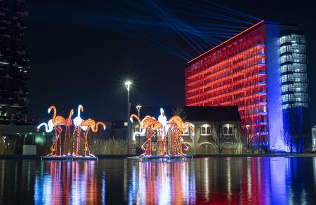 MILAN, ITALY, January 1, 2020: New Porta Nuova district, modern skycraper, fountain and artworks Lombardy, Italy.のeditorial素材