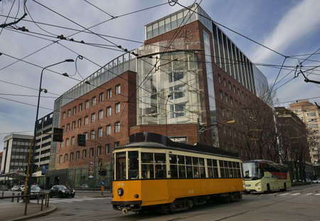 Milan, Italy: 16 February 2020: Tim Building in Fabio Filzi street 29, near central station in Milan, Lombardy, Italy.のeditorial素材