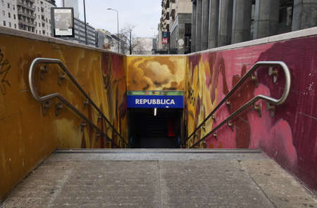 Milan, Italy, 16 February 2020: Entrance to Repubblica metro station line 3 on Milan, Lombardy, Italyのeditorial素材
