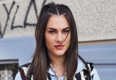 MILAN, Italy: 22 February 2020: Fashion blogger street style outfit before MSGM fashion show during Milan fashion week Spring / Summerのeditorial素材