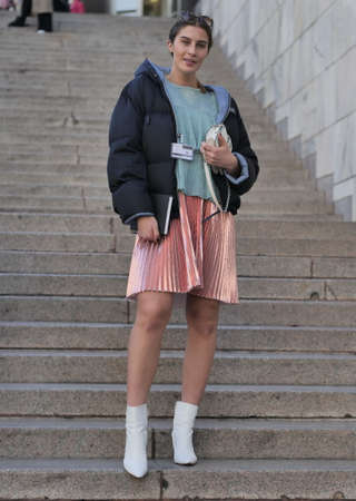 MILAN, Italy: 20 February 2020: Fashion blogger street style outfit after Vivetta fashion show...