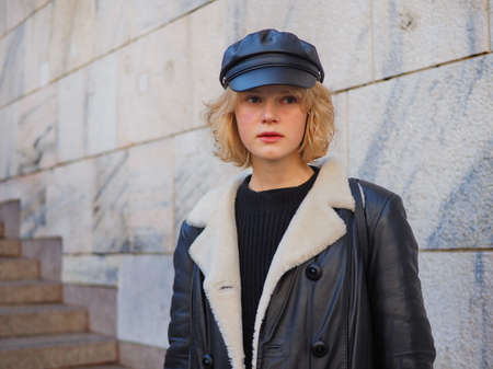 MILAN, Italy: 20 February 2020: Model portrait after Vivetta fashion show during Milan fashion week Spring / Summer 2020のeditorial素材