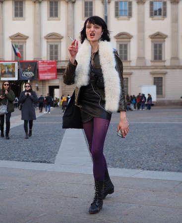 Milan, Italy: 20 February 2020: Fashion bloggers street style outfits after Vivetta fashion show during Milan fashion week Spring / Summer 2020のeditorial素材