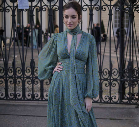 MILAN, Italy: 20 February 2020: Nilufar Addati street style outfit before Luisa Beccaria fashion show during Milano Fashion week 2020/2021のeditorial素材