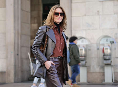 MILAN, Italy: 20 February 2020: Fashion blogger street style outfit before Vivetta fashion show during MFW woman 2020のeditorial素材
