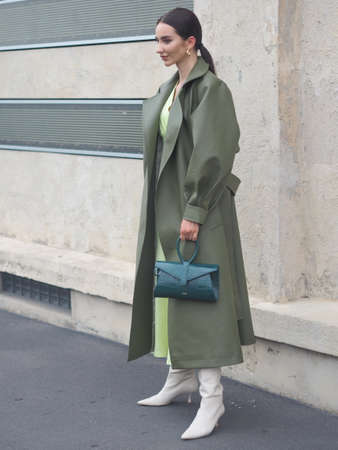 MILAN, Italy: 18 September 2019: Fashion blogger street style outfit before Prada fashion show during Milan fashion week Spring / Summerのeditorial素材