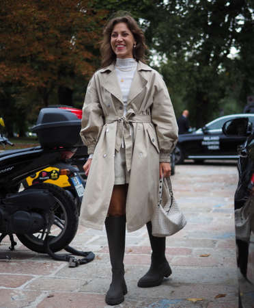 Fashion blogger street style outfit before Sportmax Fashion Show during Milan Fashion Week Fall / Winter 2020/2021 collections.のeditorial素材
