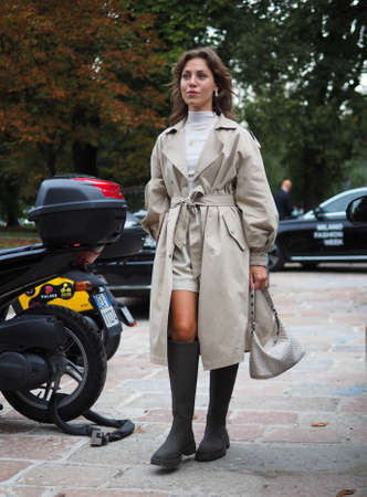 Fashion blogger street style outfit before Sportmax Fashion Show during Milan Fashion Week Fall / Winter 2020/2021 collections.のeditorial素材
