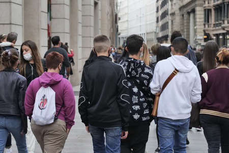 Milan, Italy: 11 October 2020: Coronavirus infections on the rise in Milan but in the city center...