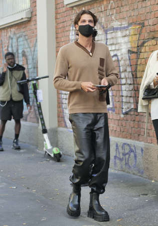 Milan, Italy: 23 September 2020: Guido Milani street style outfit before Fendi fashion show during Milano Fashion week fall / winter 2020.のeditorial素材