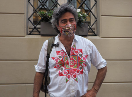 Milan, Italy: 15 July 2020: Kean Etro posing for photographers after fashion digital convention in "Gesu" street in Milan, Lombardy, Italy.のeditorial素材