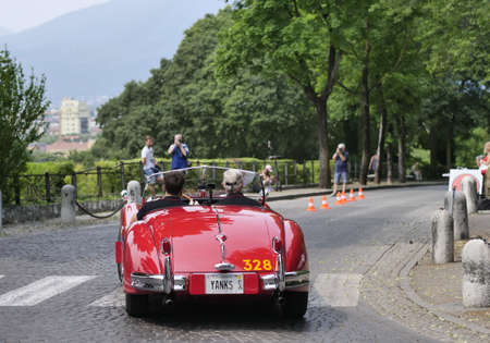 Brescia, Italy: 16 June 2021: 1000 Miles, annual race of retro vintage car. First special stage in Brescia.のeditorial素材
