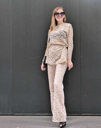 Milan Italy: Fashion blogger street style outfit before DOlce & Gabbana fashion show during Milano fashion week 2021のeditorial素材