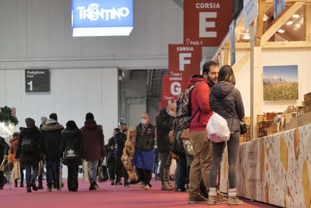 Rho, Italy, 8 December 2021: Artisans fairs with internationals food and no food, dancers, singers and typical products from the worldのeditorial素材