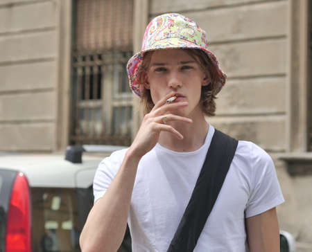 Model posing for photographers after Etro fashion show during MFW201 woman collections!のeditorial素材