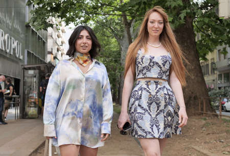 Fashion bloggers street style outfits before Dolce & Gabbana fashion show during MFW 2021 man collectionsのeditorial素材