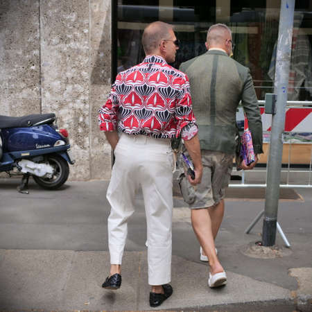 Fashion bloggers street style outfits before Dolce & Gabbana fashion show during MFW 2021 man collectionsのeditorial素材