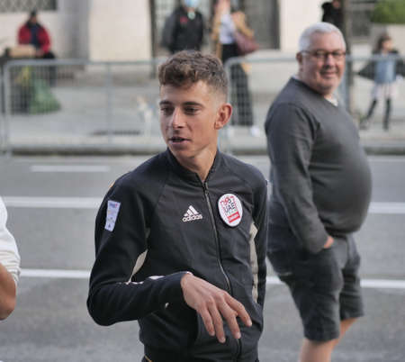 Bergamo, Italy: 9 October 2021: Davide Formolo after the tour of Lombardy, the last great classic cycling race of the season from Como to Bergamo 239 kmのeditorial素材