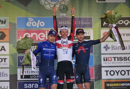 Bergamo, Italy: Final award ceremoney at the tour of Lombardy, the last great classic cycling race of the season from Como to Bergamo 239 kmのeditorial素材