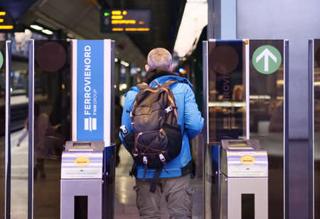 Travelers at Porta Garibadi Milano station must have a Green pass for long-distance journeysのeditorial素材