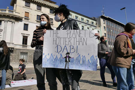 Bergamo Italy, March 2022: Fridays for future special protest manifestation against the pollution of...