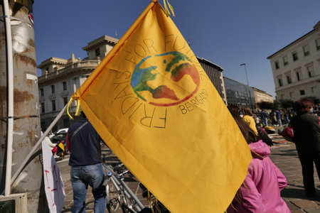 Bergamo Italy, March 2022: Fridays for future special protest manifestation against the pollution of the planetのeditorial素材