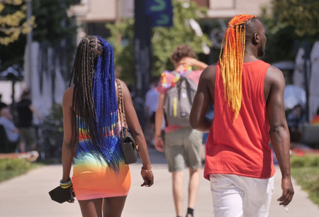 Milan, Italy: July 2022: Milano Pride great demonstration through the streets of the city with arrival at the arch of peaceのeditorial素材