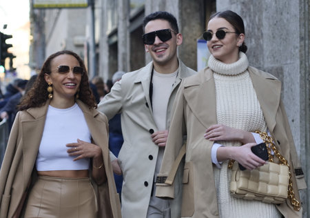 Fashion bloggers street style outfits before Dolce & Gabbana fashion show during Milan fashion week fall winter 2022のeditorial素材