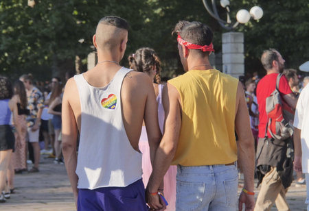 Milan, Italy: 2 July 2022: Milano Pride great demonstration through the streets of the city with arrival at the arch of peaceのeditorial素材