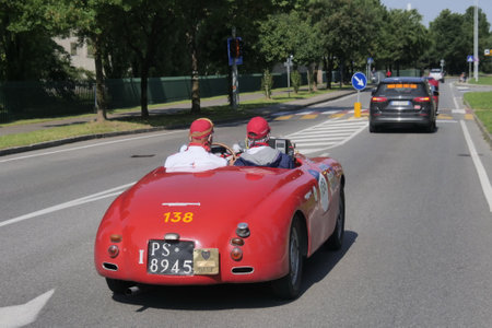 Bergamo, Italy: 17 June 2023: 1000 Miles, annual race of retro vintage cars. Last day track from Bergamo to Brescia, Lombardy, Italyのeditorial素材