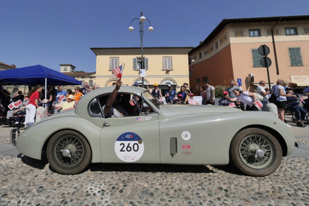 Bergamo, Italy: 17 June 2023: 1000 Miles, annual race of retro vintage cars. Last day track from Bergamo to Brescia, Lombardy, Italyのeditorial素材