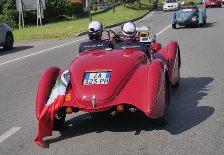 Bergamo, Italy: 17 June 2023: 1000 Miles, annual race of retro vintage cars. Last day track from Bergamo to Brescia, Lombardy, Italyのeditorial素材