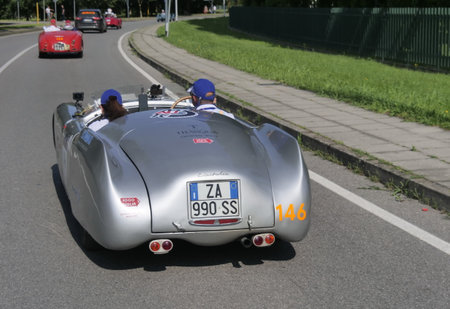 Bergamo, Italy: 17 June 2023: 1000 Miles, annual race of retro vintage cars. Last day track from Bergamo to Brescia, Lombardy, Italyのeditorial素材